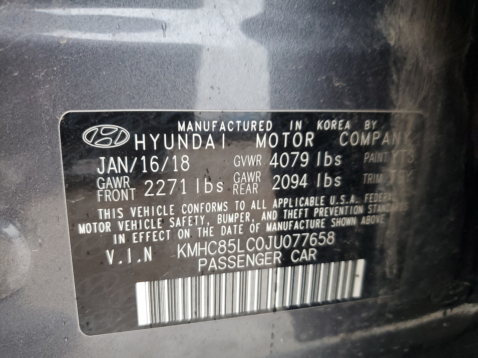 KMHC85LC0JU077658 2018 Hyundai Ioniq Limited