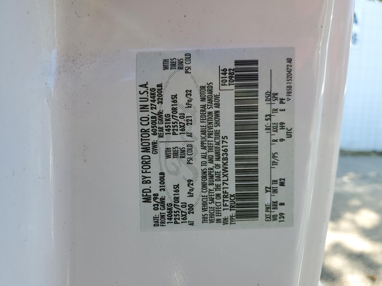 1998 Ford F150 VIN: 1FTRF17LXWKB36175 Lot: 51922064