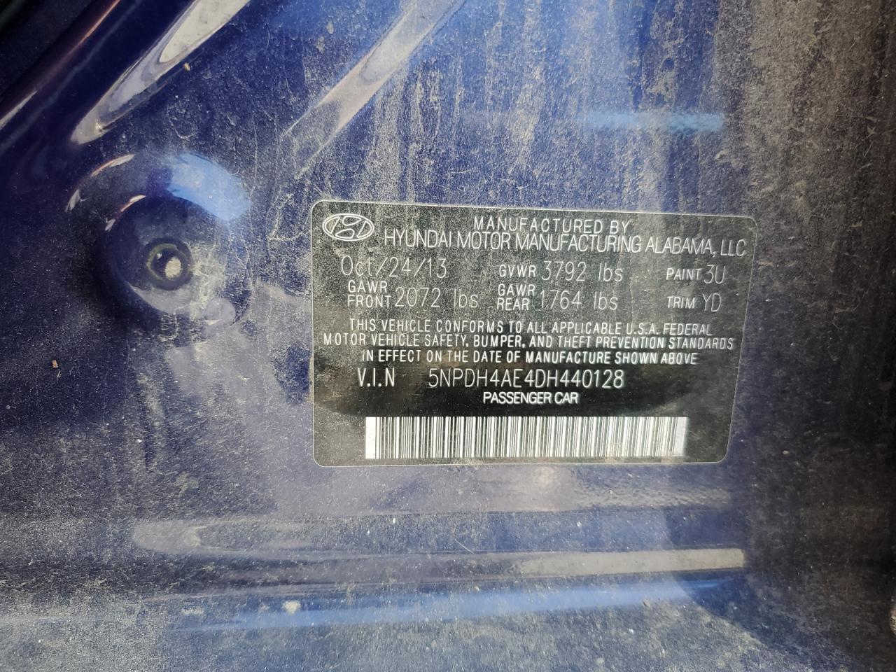 2013 Hyundai Elantra Gls VIN: 5NPDH4AE4DH440128 Lot: 55177804