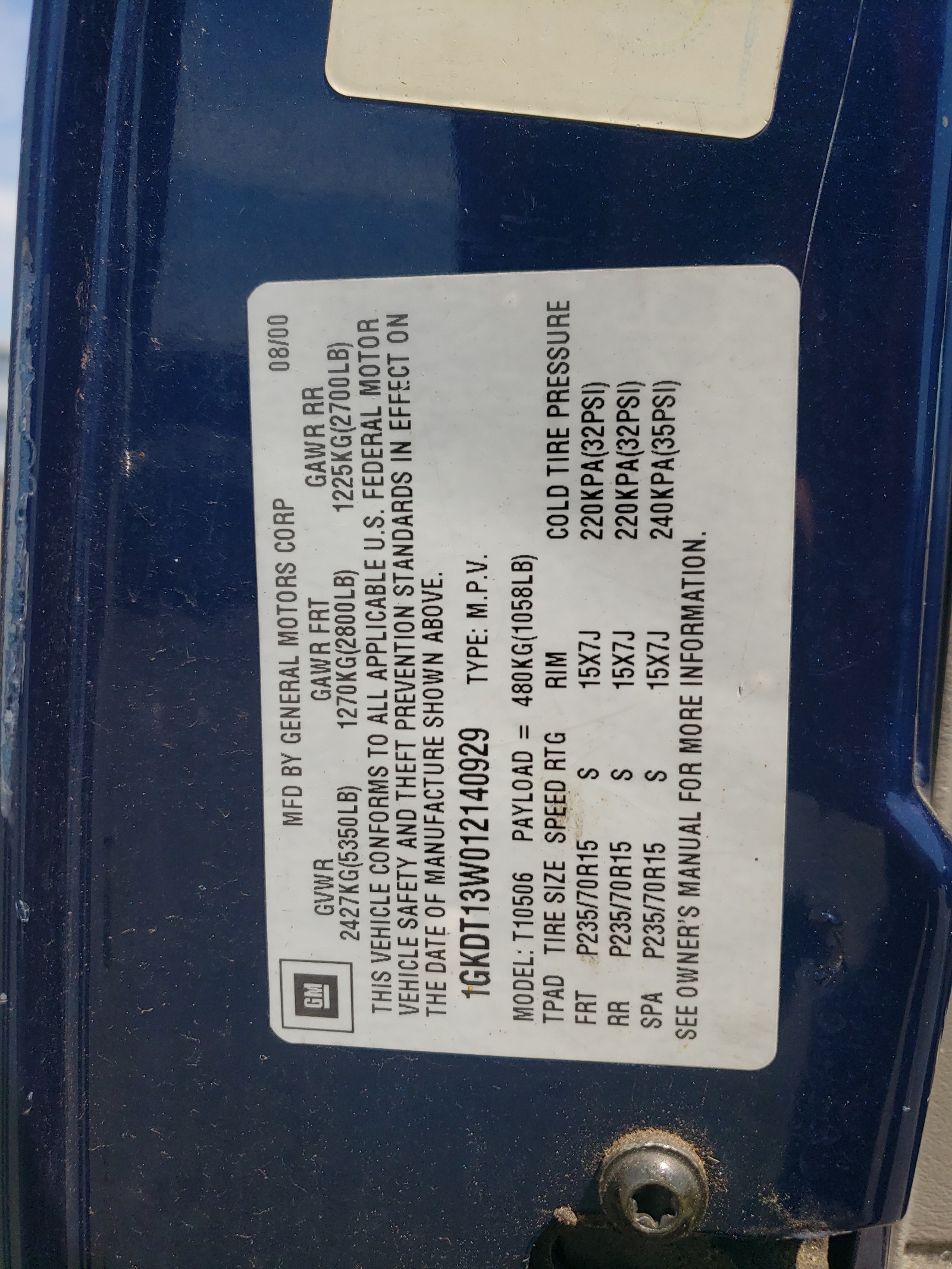 1GKDT13W012140929 2001 GMC Jimmy