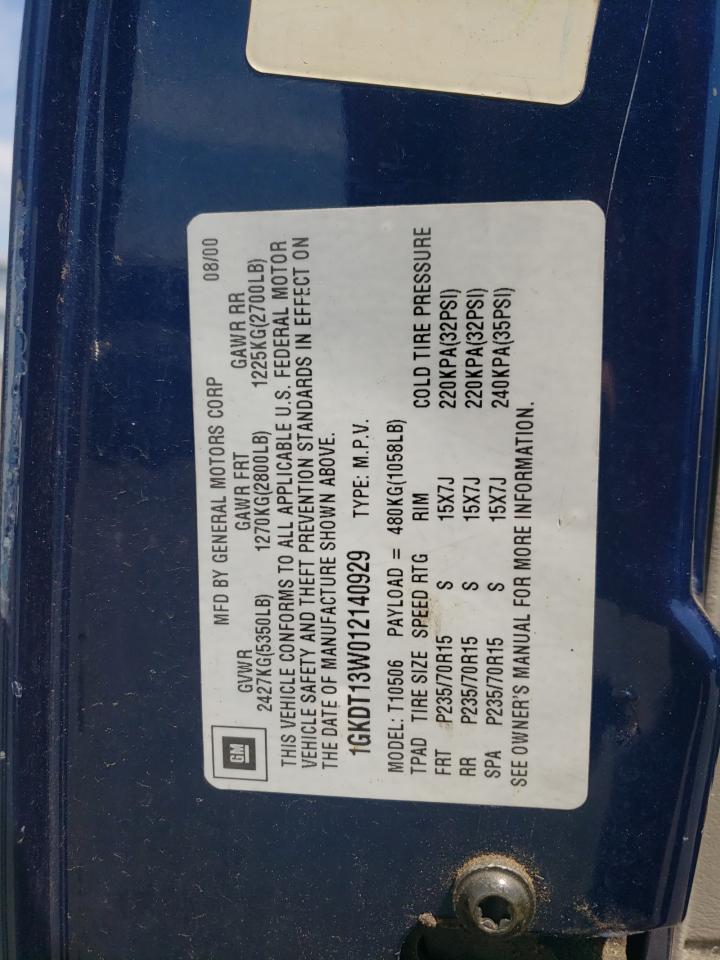 2001 GMC Jimmy VIN: 1GKDT13W012140929 Lot: 55522394