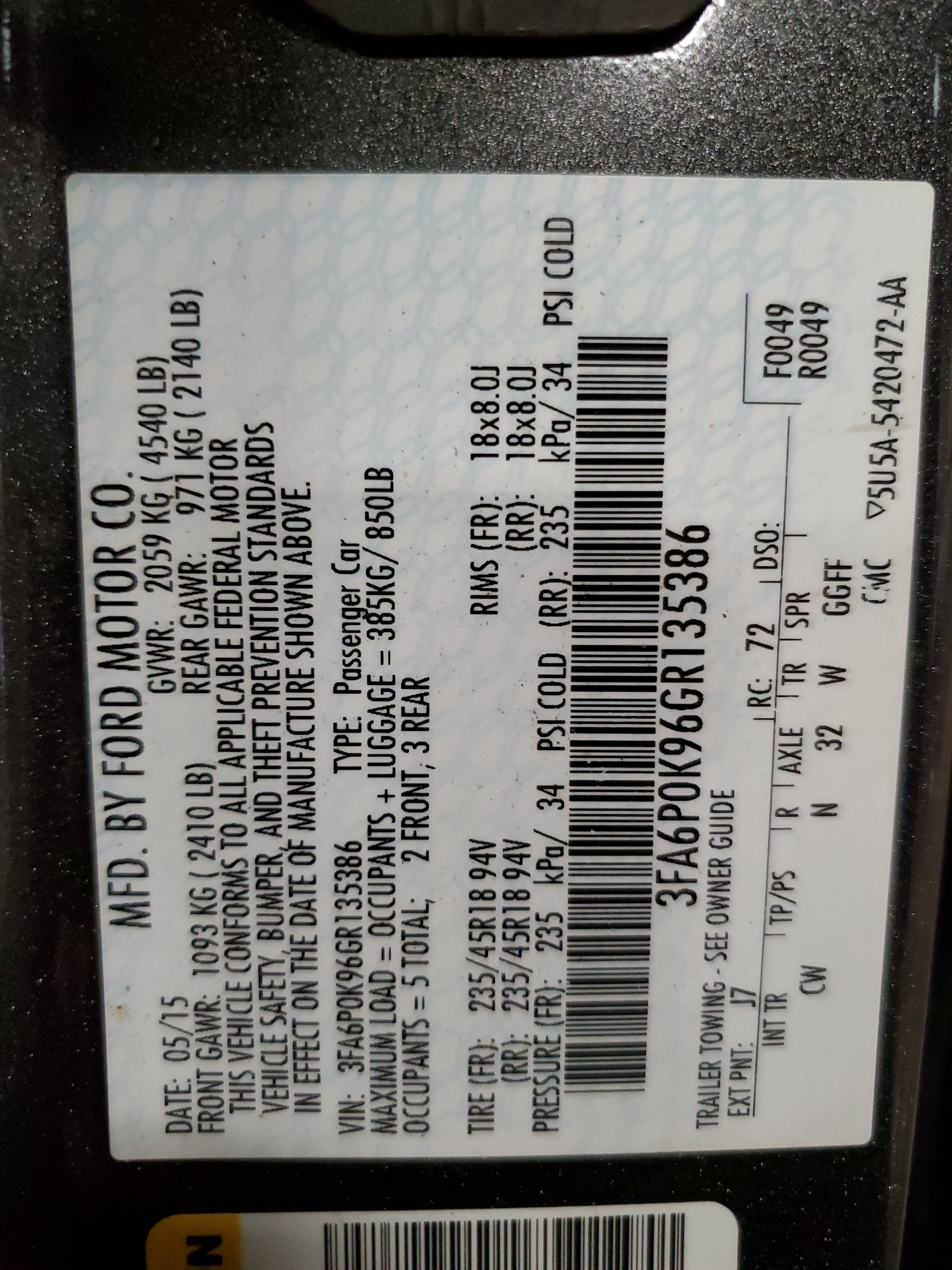 3FA6P0K96GR135386 2016 Ford Fusion Titanium