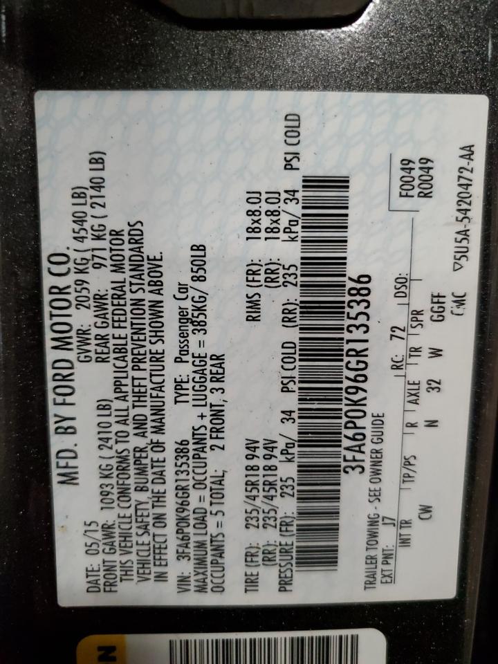 2016 Ford Fusion Titanium VIN: 3FA6P0K96GR135386 Lot: 56287304