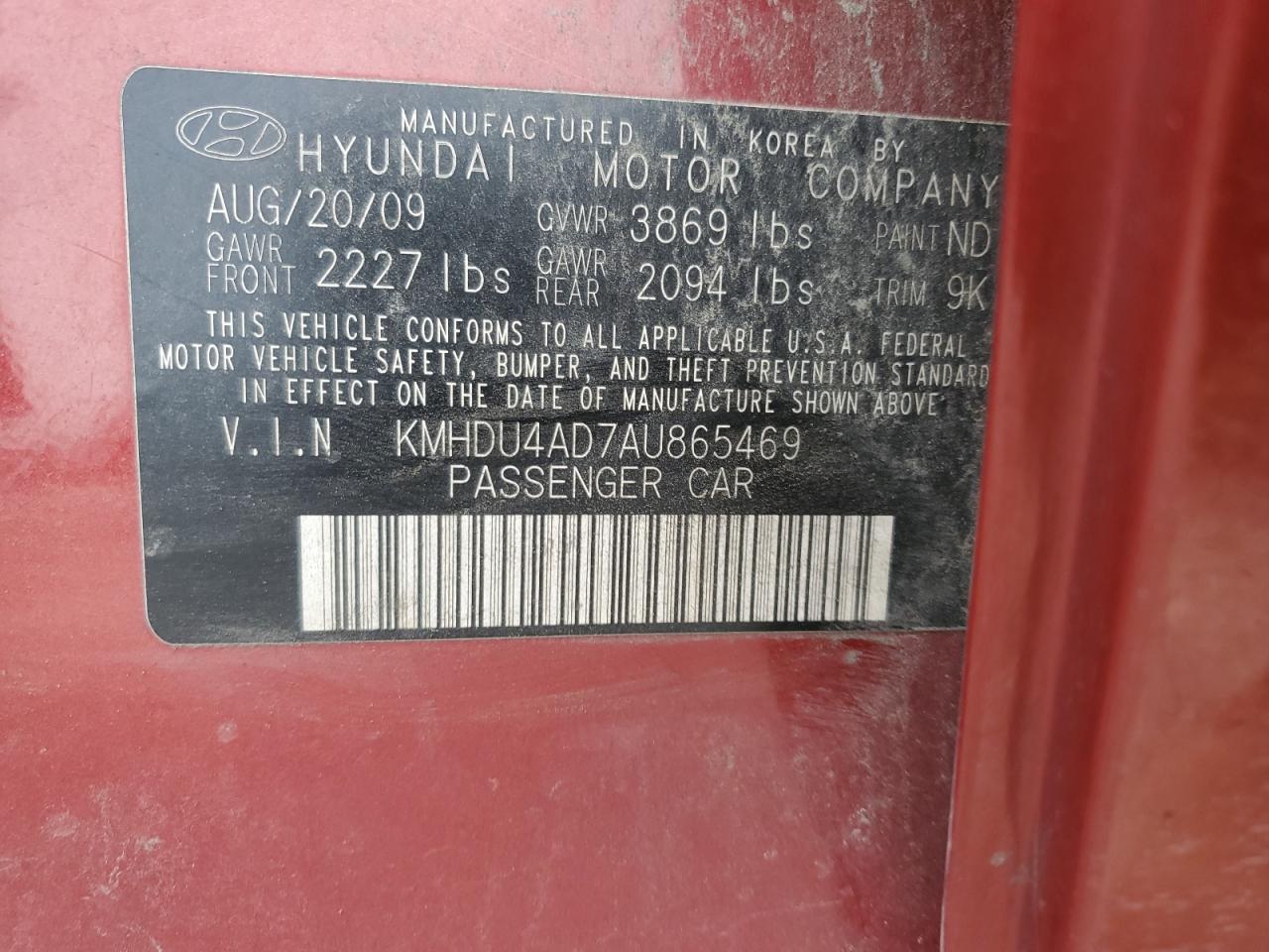 2010 Hyundai Elantra Blue VIN: KMHDU4AD7AU865469 Lot: 53253724