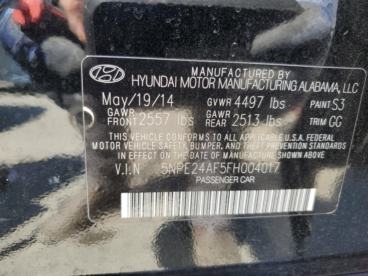 2015 Hyundai Sonata Se VIN: 5NPE24AF5FH004017 Lot: 56244084