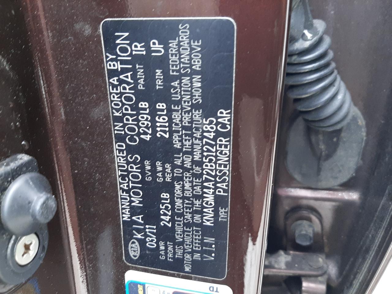 2011 Kia Optima Lx VIN: KNAGM4A72B5127485 Lot: 54700464