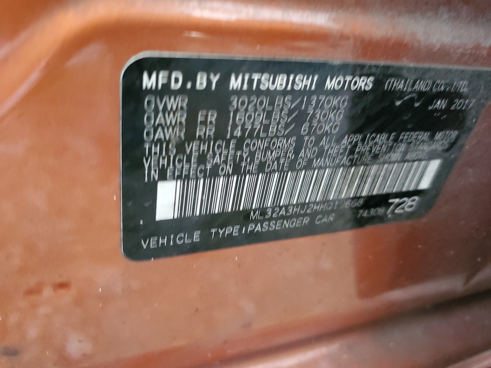 ML32A3HJ2HH019668 2017 Mitsubishi Mirage Es