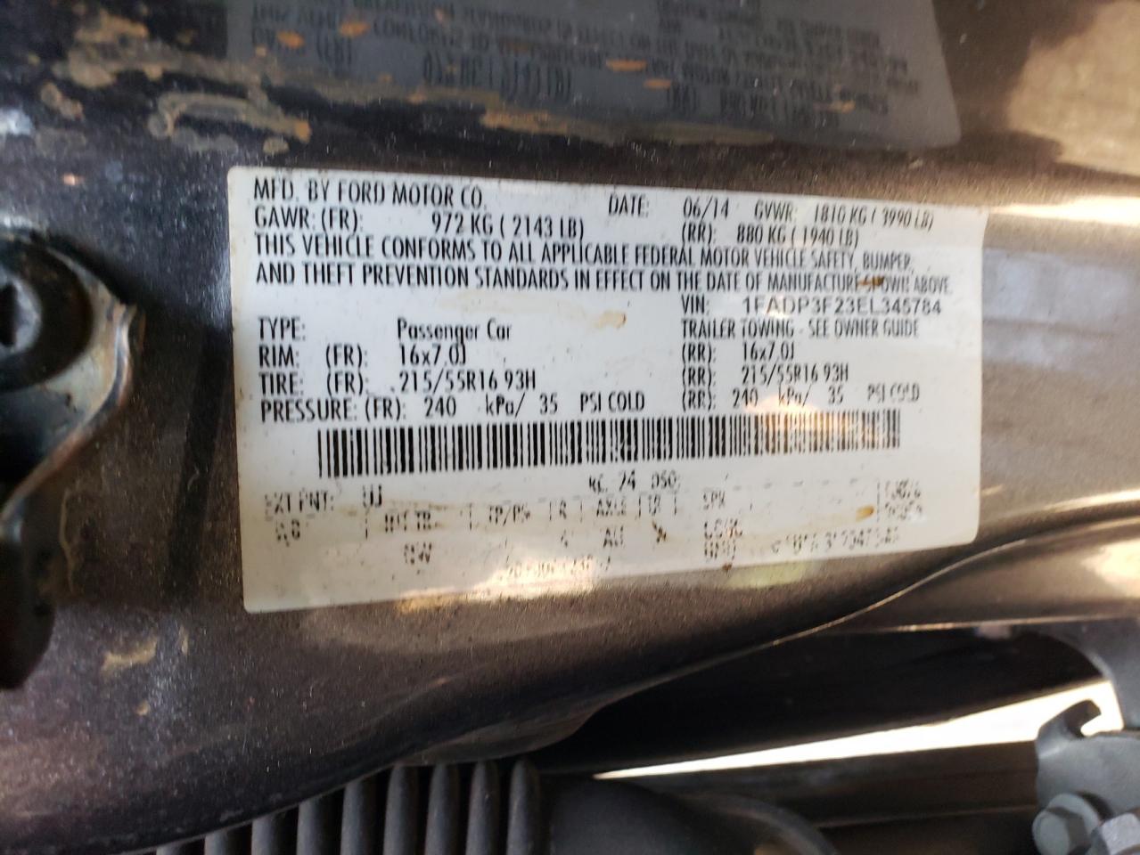 2014 Ford Focus Se VIN: 1FADP3F23EL345784 Lot: 55663814