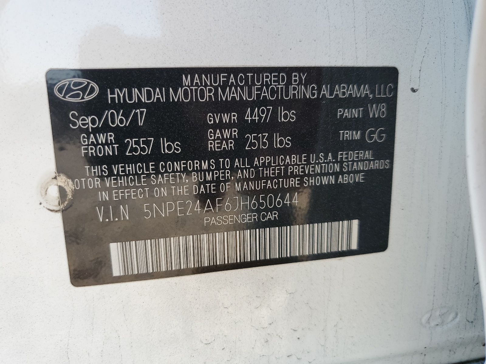 5NPE24AF6JH650644 2018 Hyundai Sonata Se