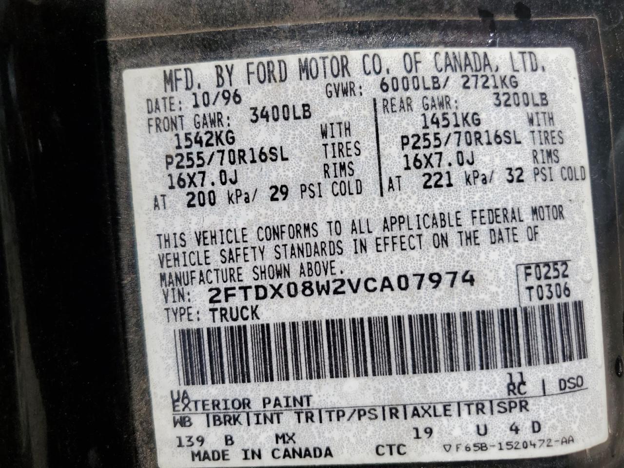 2FTDX08W2VCA07974 1997 Ford F150