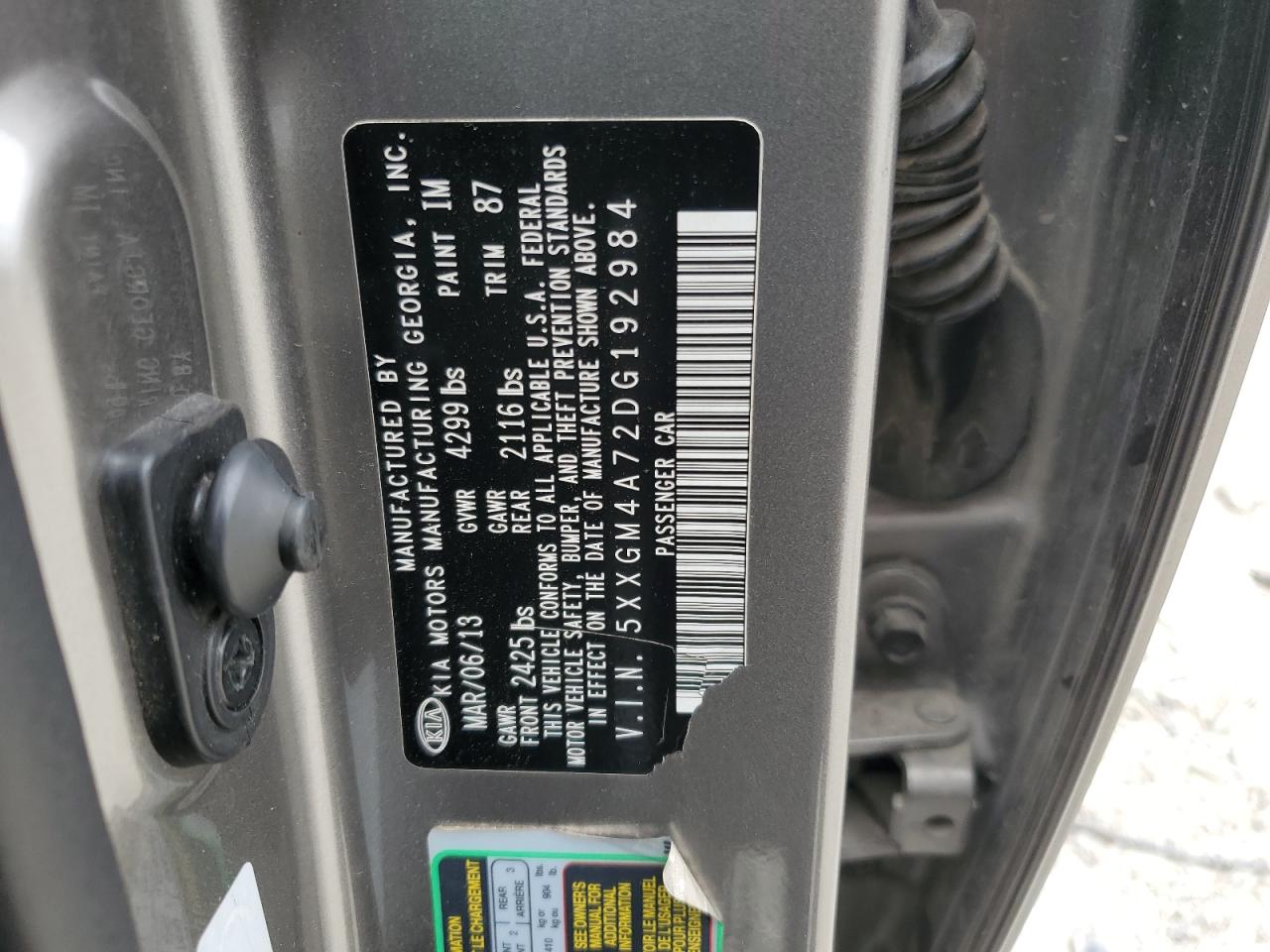 2013 Kia Optima Lx VIN: 5XXGM4A72DG192984 Lot: 53518764