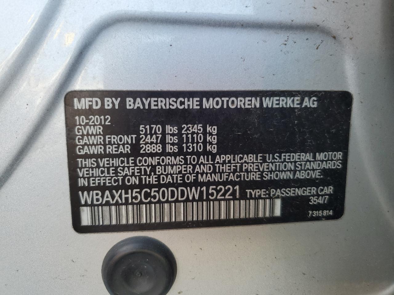 WBAXH5C50DDW15221 2013 BMW 528 Xi