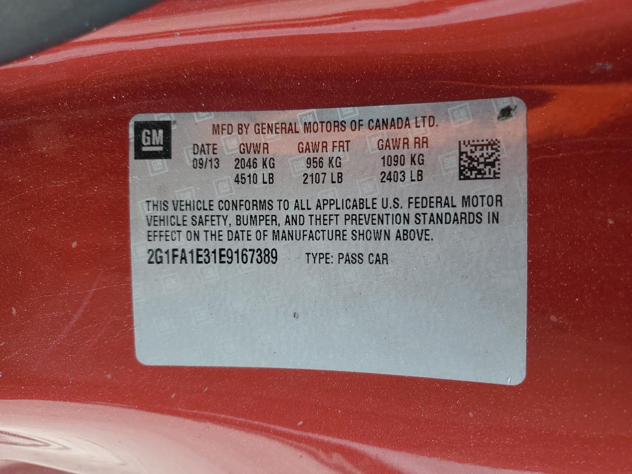 2014 Chevrolet Camaro Ls VIN: 2G1FA1E31E9167389 Lot: 52760344