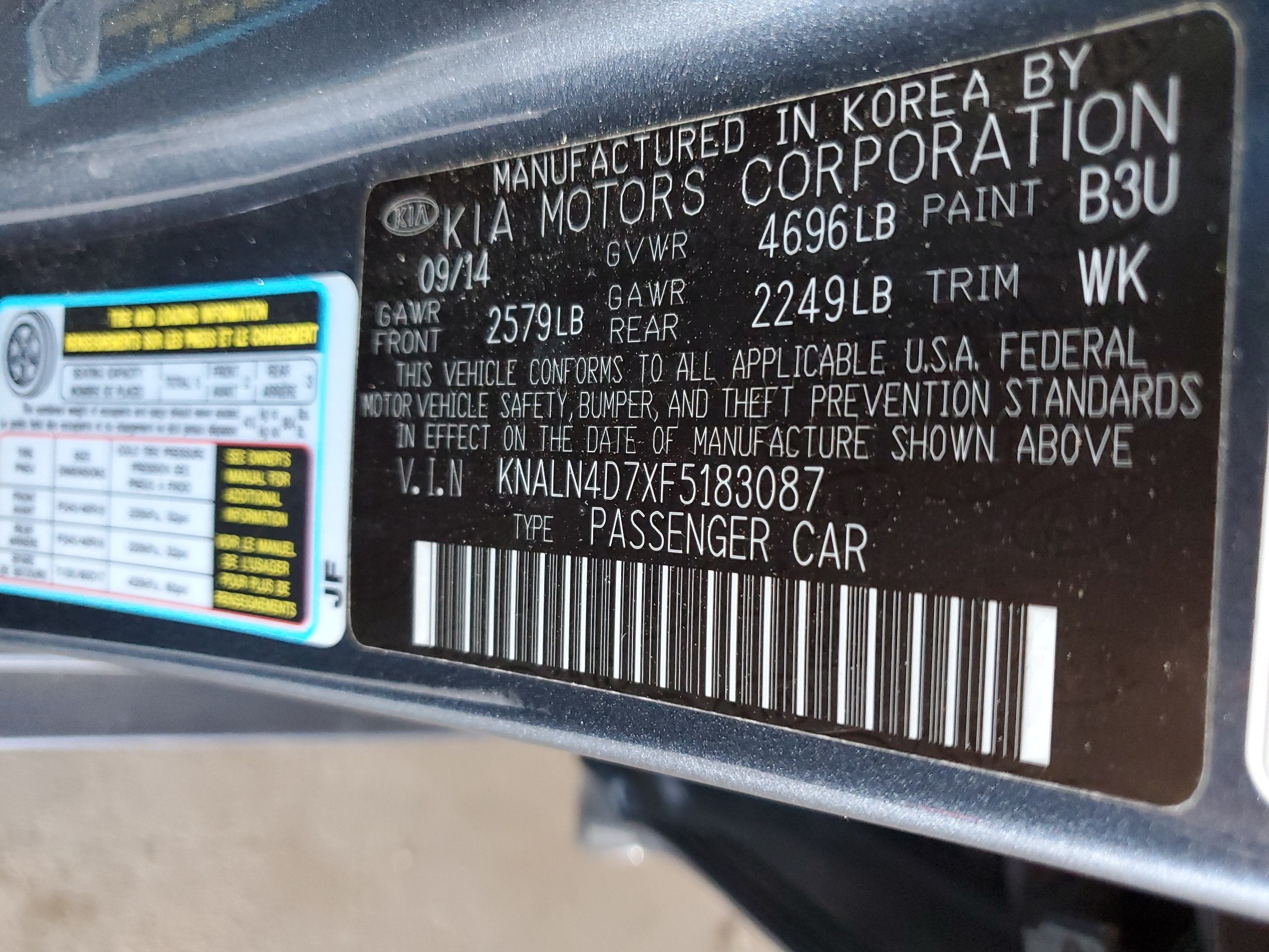 KNALN4D7XF5183087 2015 Kia Cadenza Premium