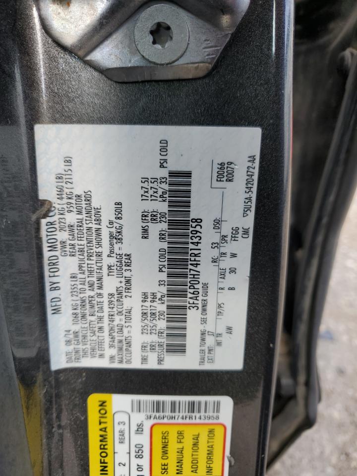 2015 Ford Fusion Se VIN: 3FA6P0H74FR143958 Lot: 54906704