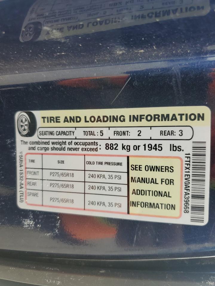 2010 Ford F150 Super Cab VIN: 1FTFX1EV0AFA39668 Lot: 56088124