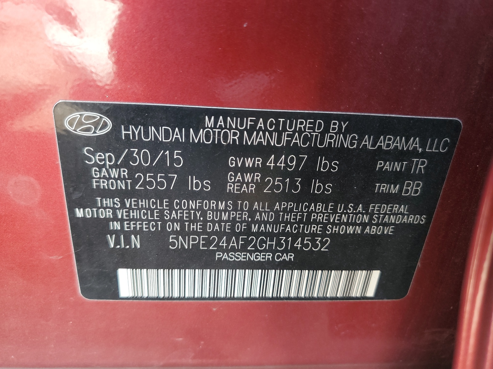 5NPE24AF2GH314532 2016 Hyundai Sonata Se