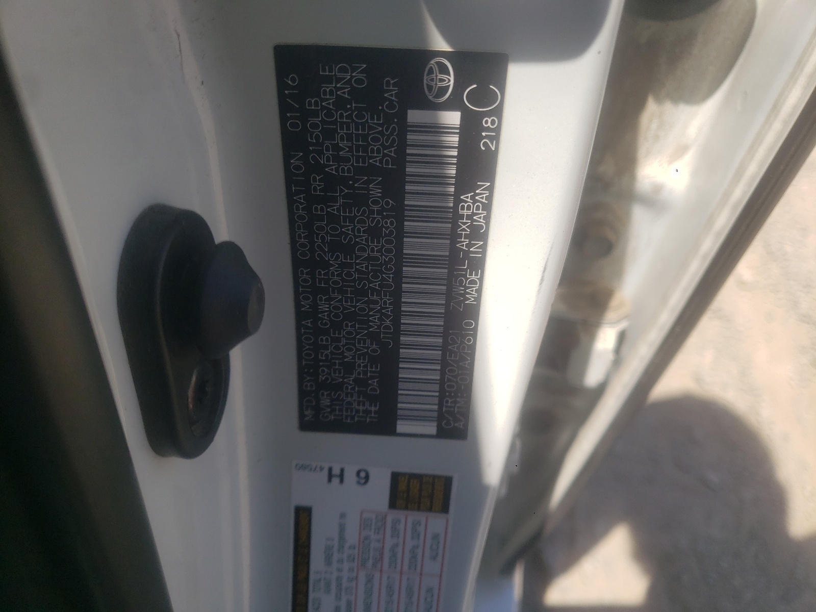 JTDKARFU4G3003819 2016 Toyota Prius