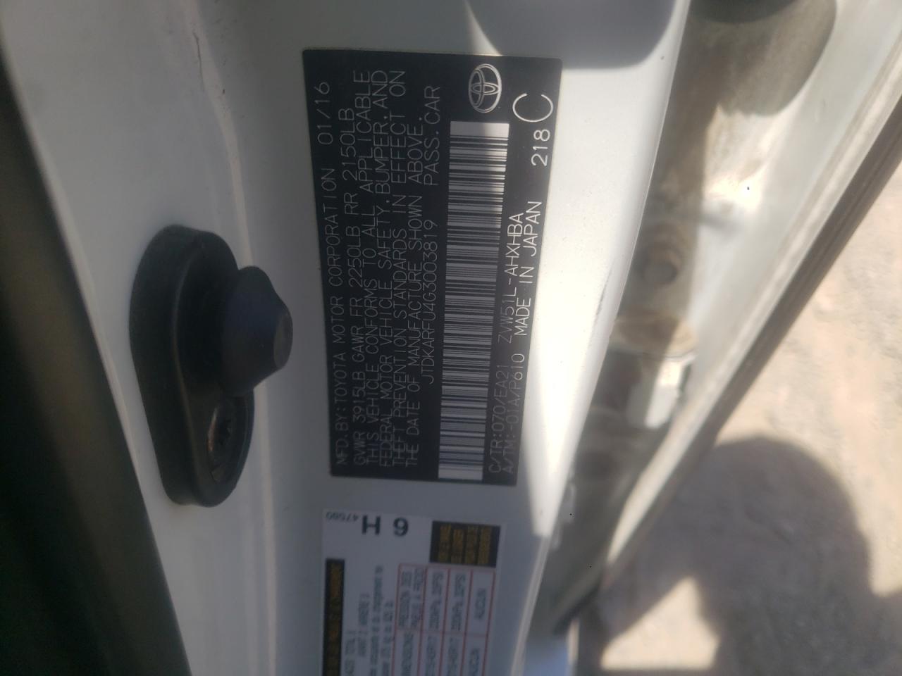 2016 Toyota Prius VIN: JTDKARFU4G3003819 Lot: 55495904