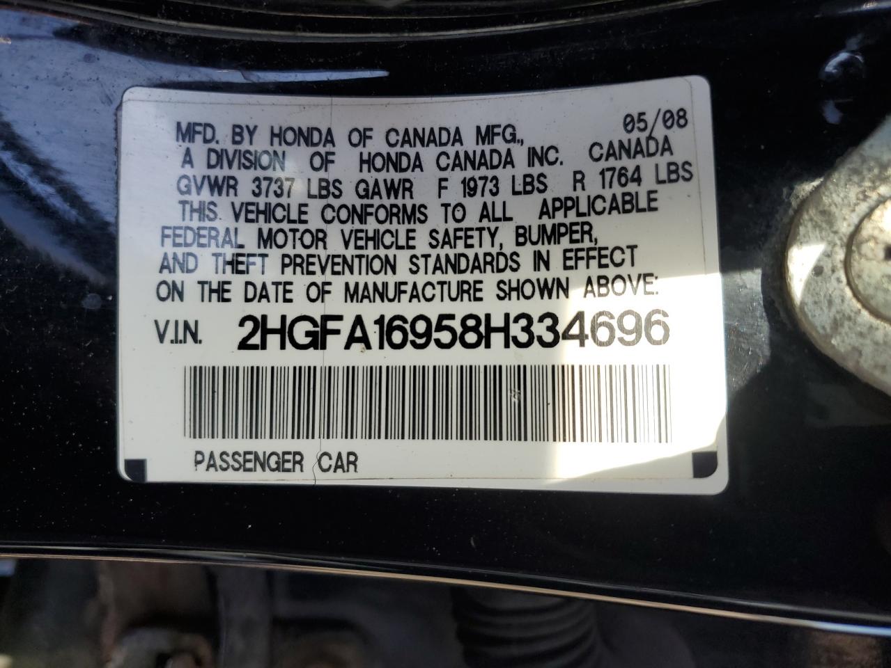 2008 Honda Civic Exl VIN: 2HGFA16958H334696 Lot: 53290604