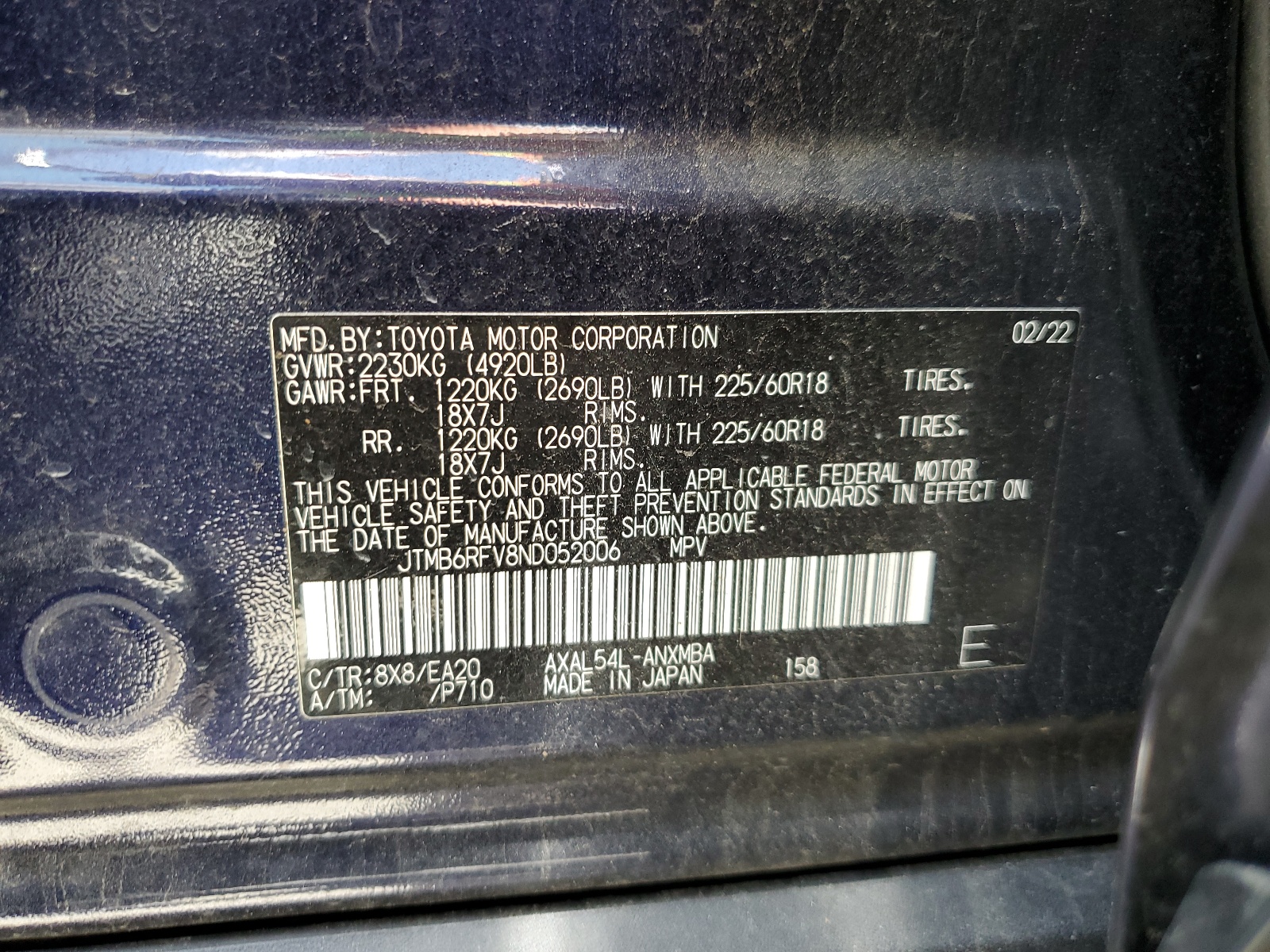 JTMB6RFV8ND052006 2022 Toyota Rav4 Xle Premium