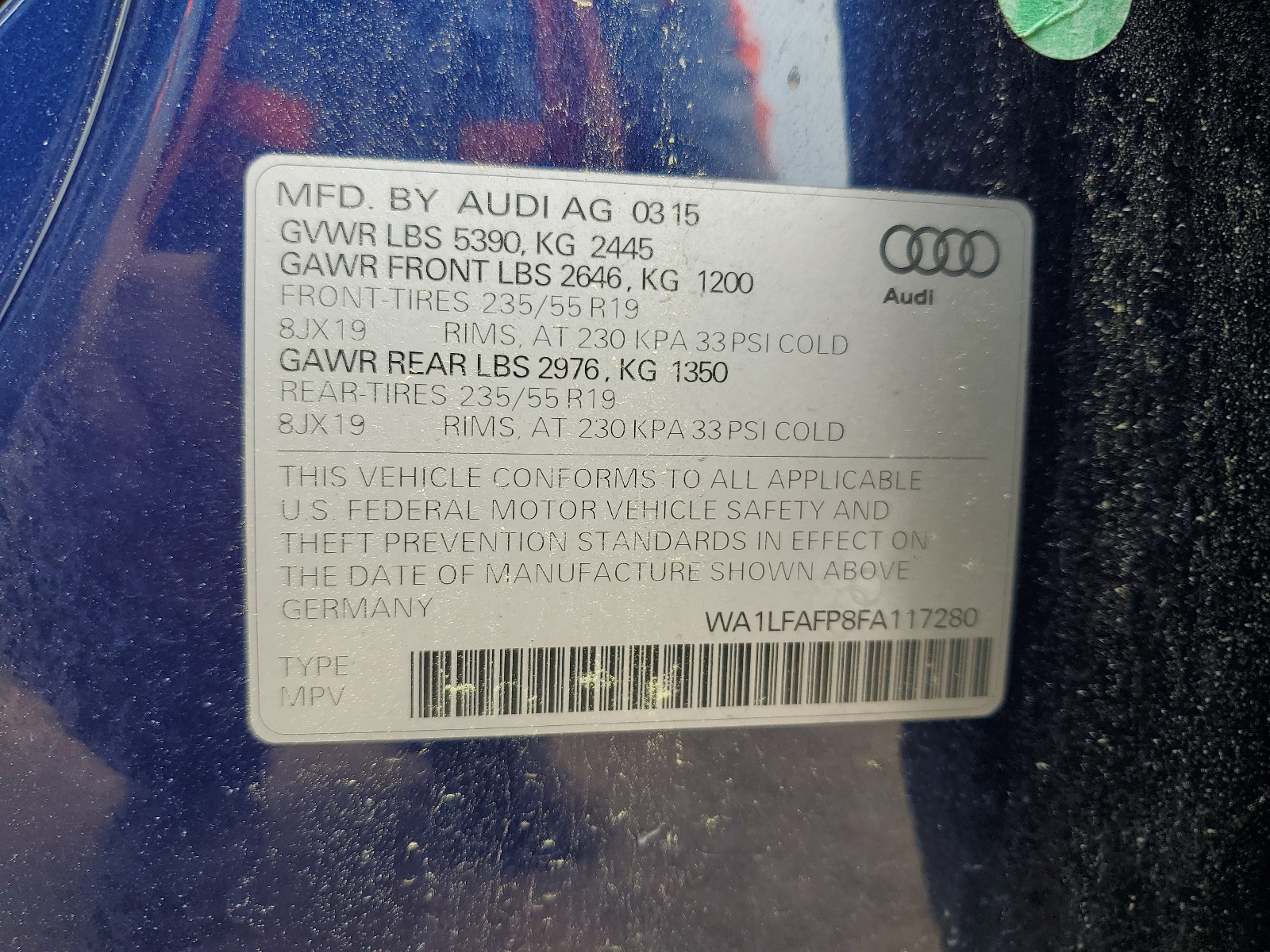 WA1LFAFP8FA117280 2015 Audi Q5 Premium Plus