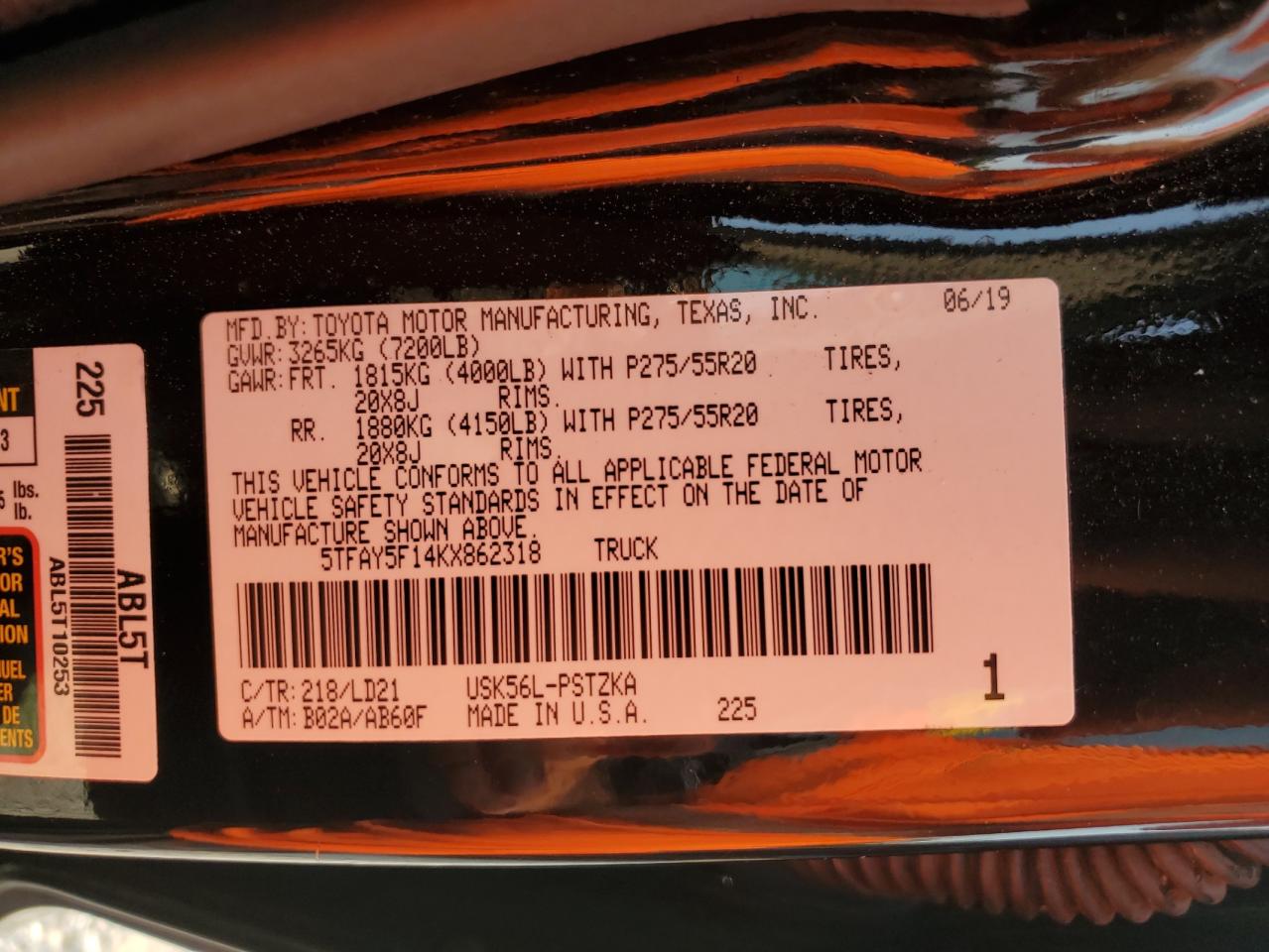 2019 Toyota Tundra Crewmax 1794 VIN: 5TFAY5F14KX862318 Lot: 53019414