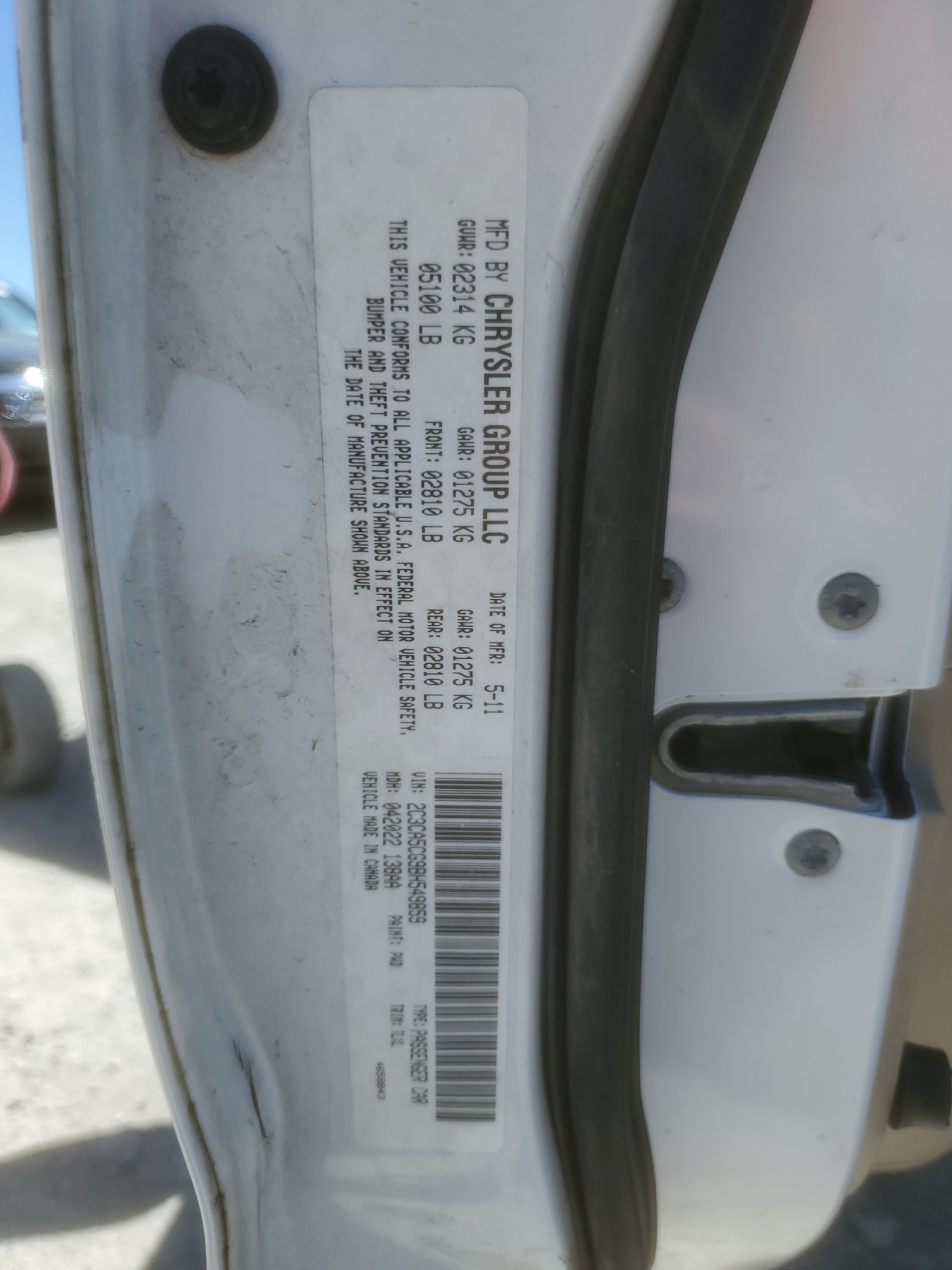 2C3CA5CG9BH549859 2011 Chrysler 300 Limited