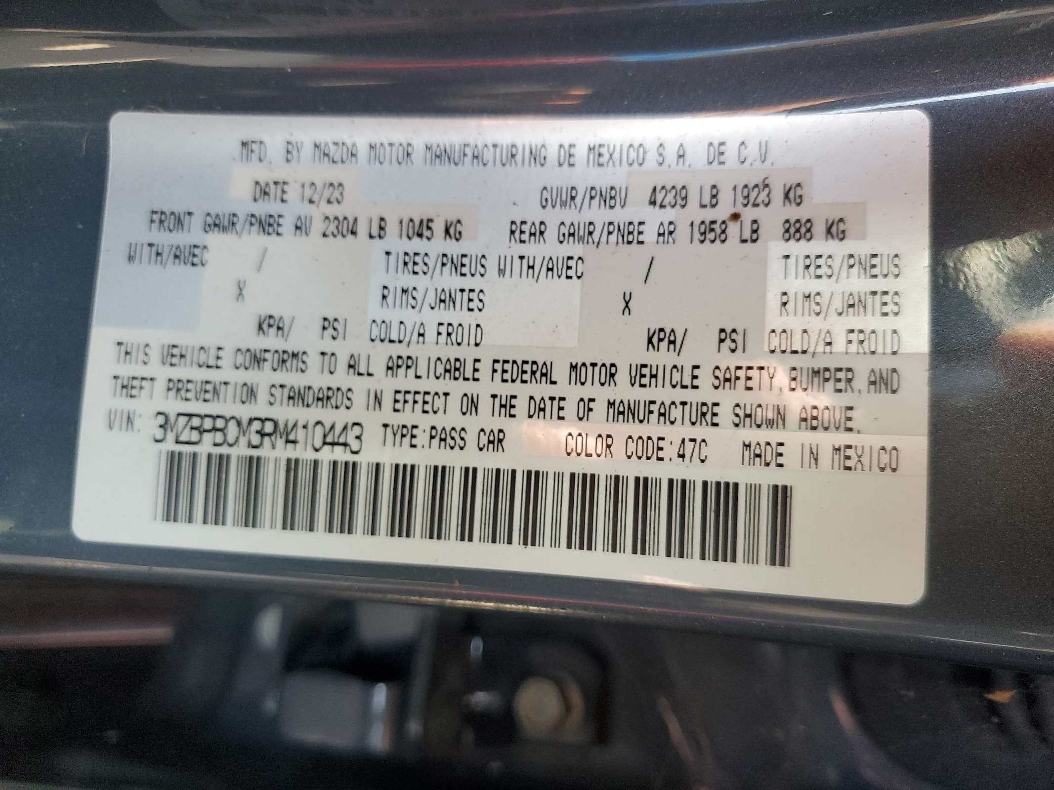 3MZBPBCM3RM410443 2024 Mazda 3 Preferred
