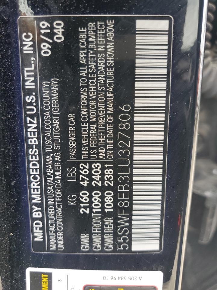 2020 Mercedes-Benz C 300 4Matic VIN: 55SWF8EB3LU327806 Lot: 53656204