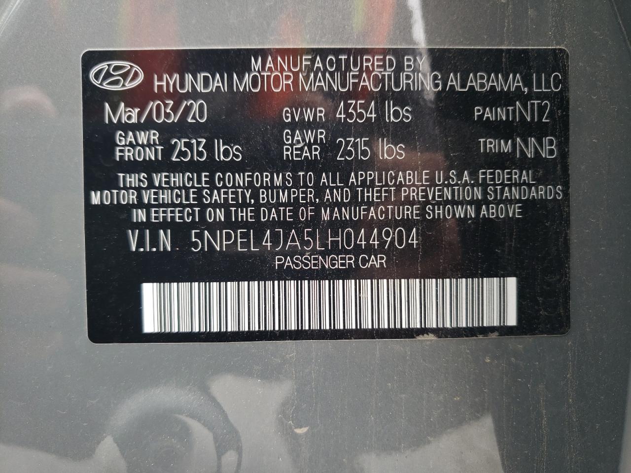 2020 Hyundai Sonata Sel VIN: 5NPEL4JA5LH044904 Lot: 56499014