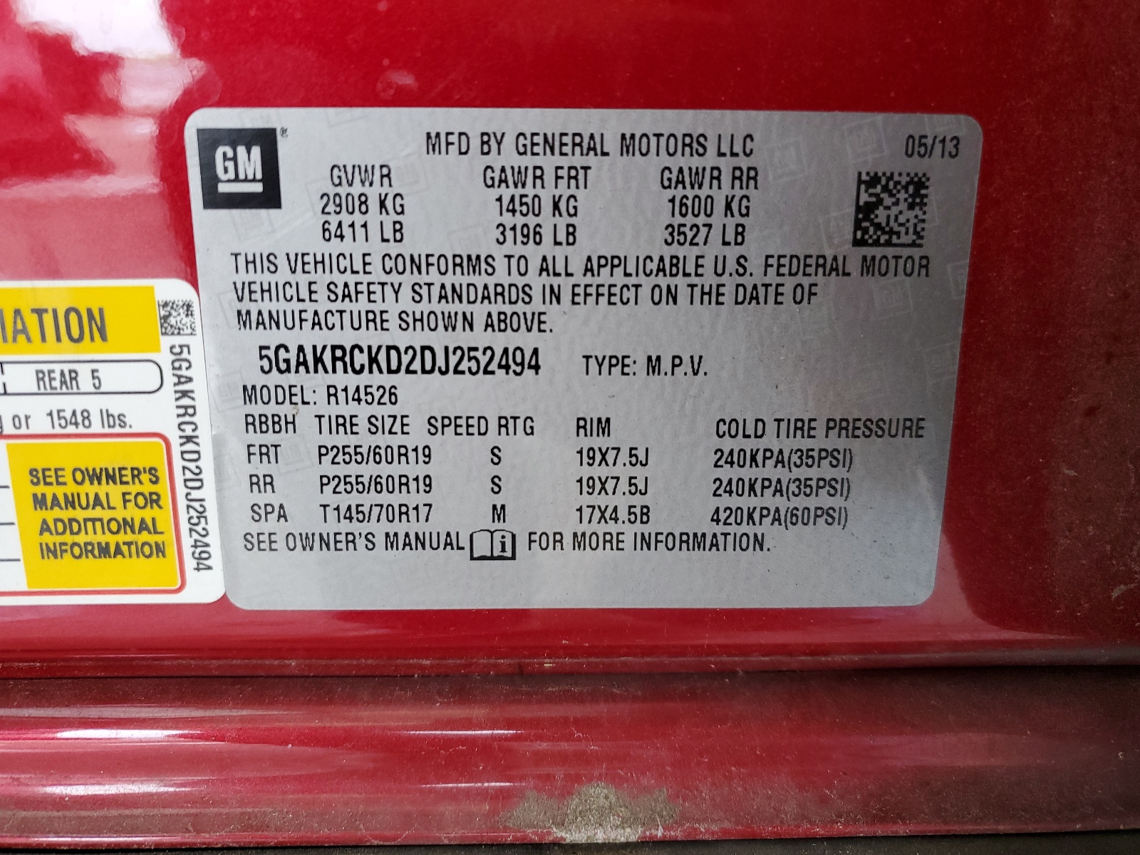 5GAKRCKD2DJ252494 2013 Buick Enclave