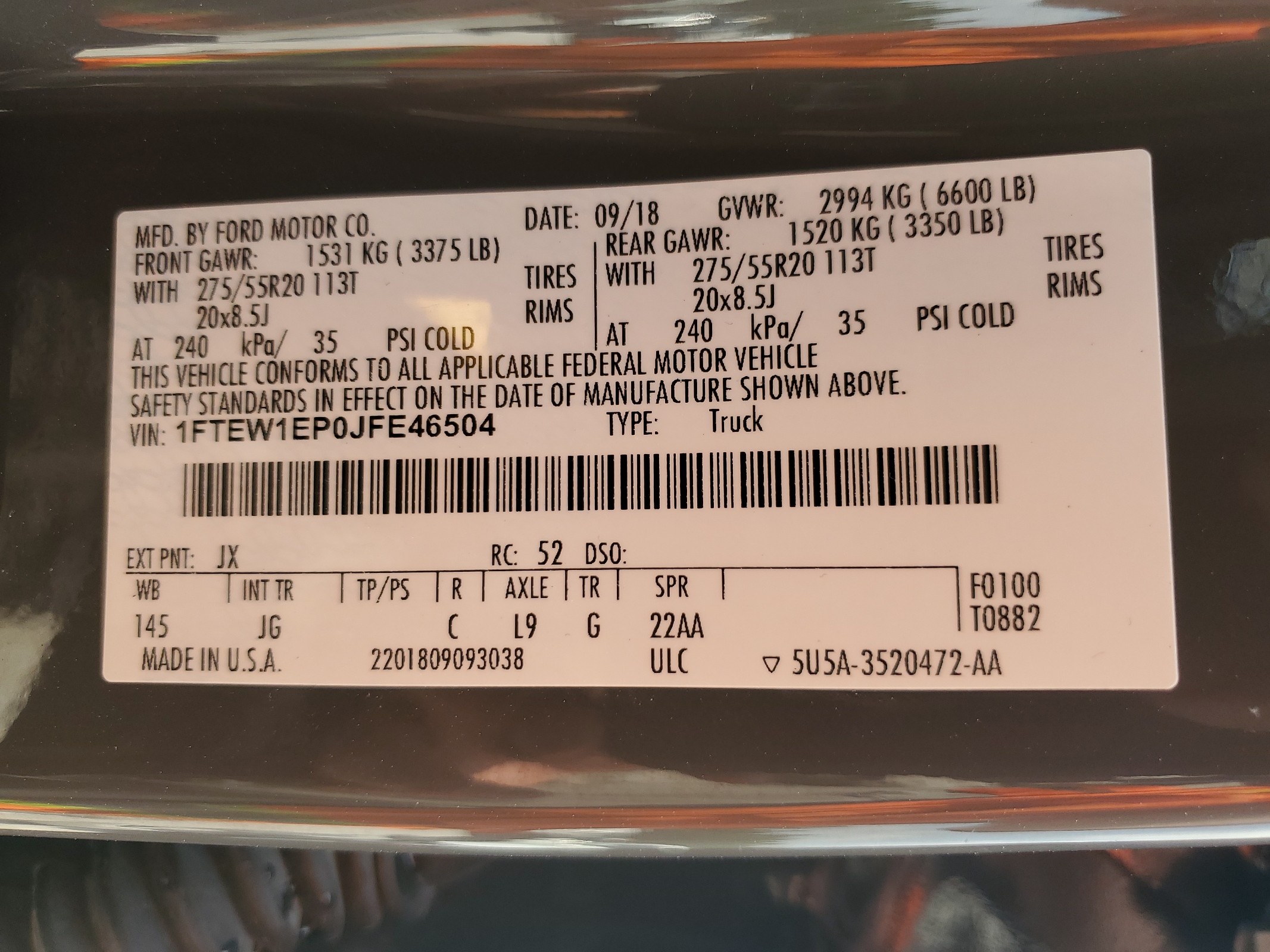 1FTEW1EP0JFE46504 2018 Ford F150 Supercrew