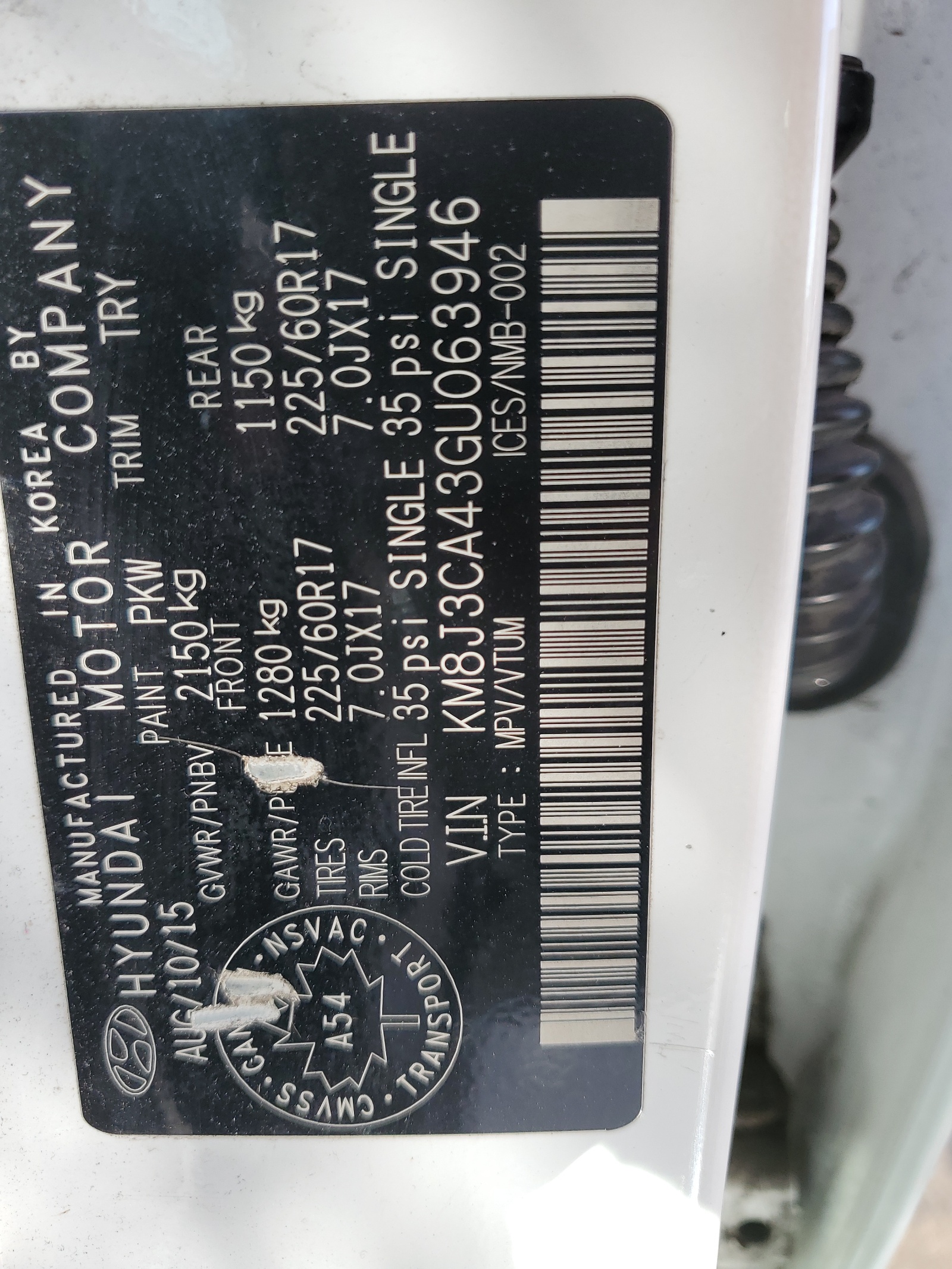 KM8J3CA43GU063946 2016 Hyundai Tucson Limited