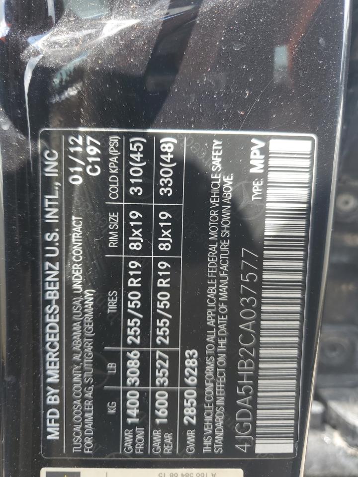 2012 Mercedes-Benz Ml 350 4Matic VIN: 4JGDA5HB2CA037577 Lot: 49338034