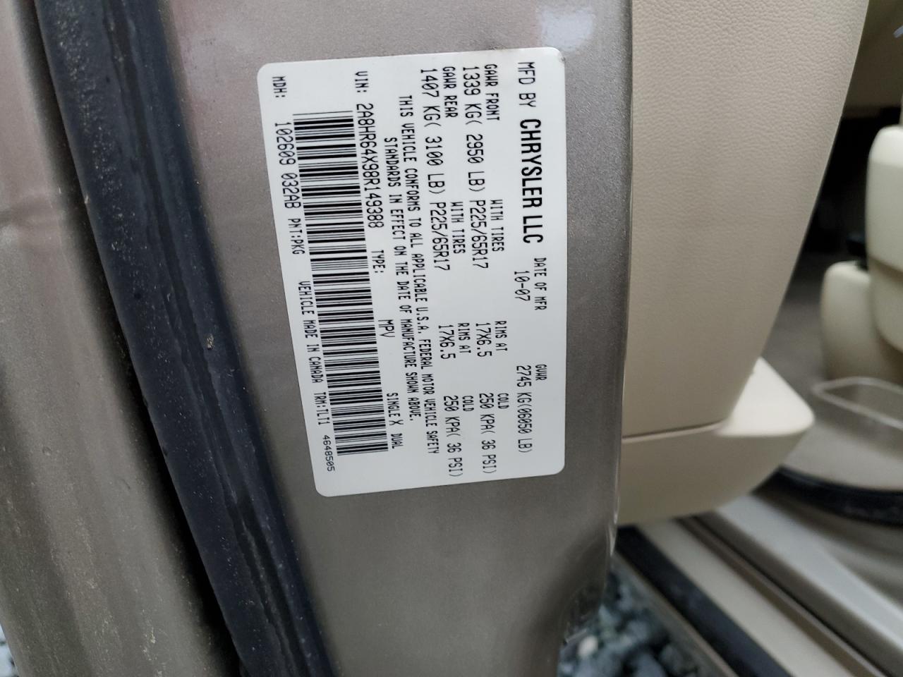 2008 Chrysler Town & Country Limited VIN: 2A8HR64X98R149388 Lot: 56128374