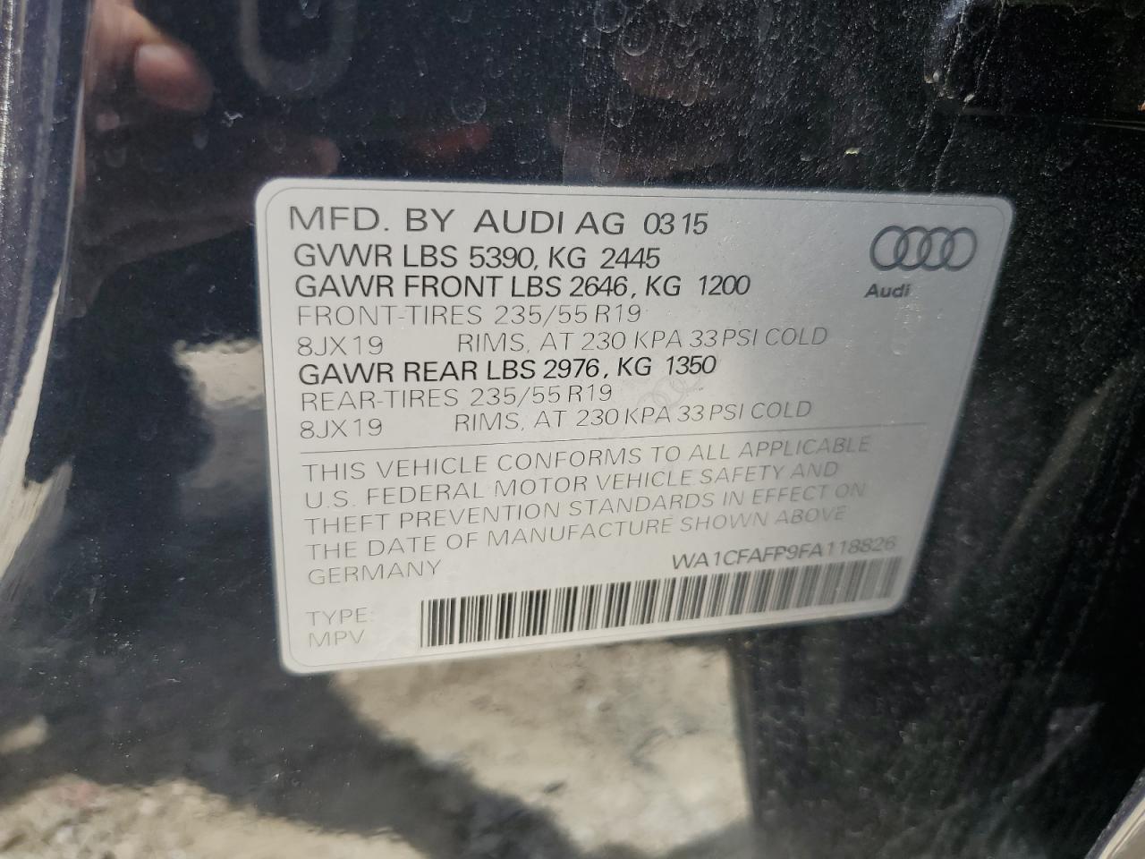 WA1CFAFP9FA118826 2015 Audi Q5 Premium