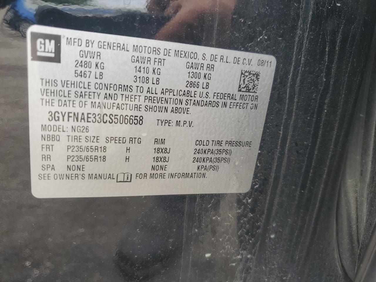 2012 Cadillac Srx Luxury Collection VIN: 3GYFNAE33CS506658 Lot: 54593104