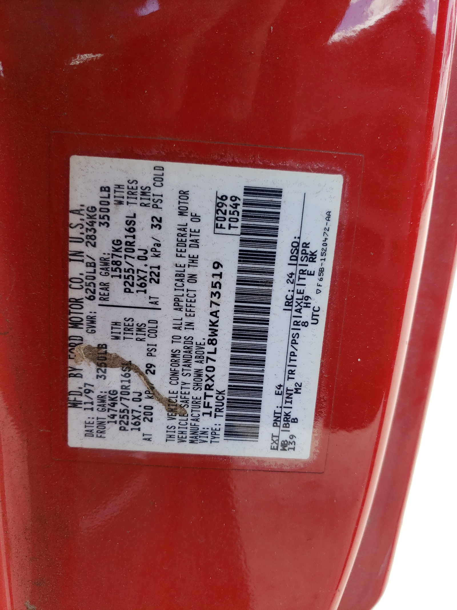 1FTRX07L8WKA73519 1998 Ford F150