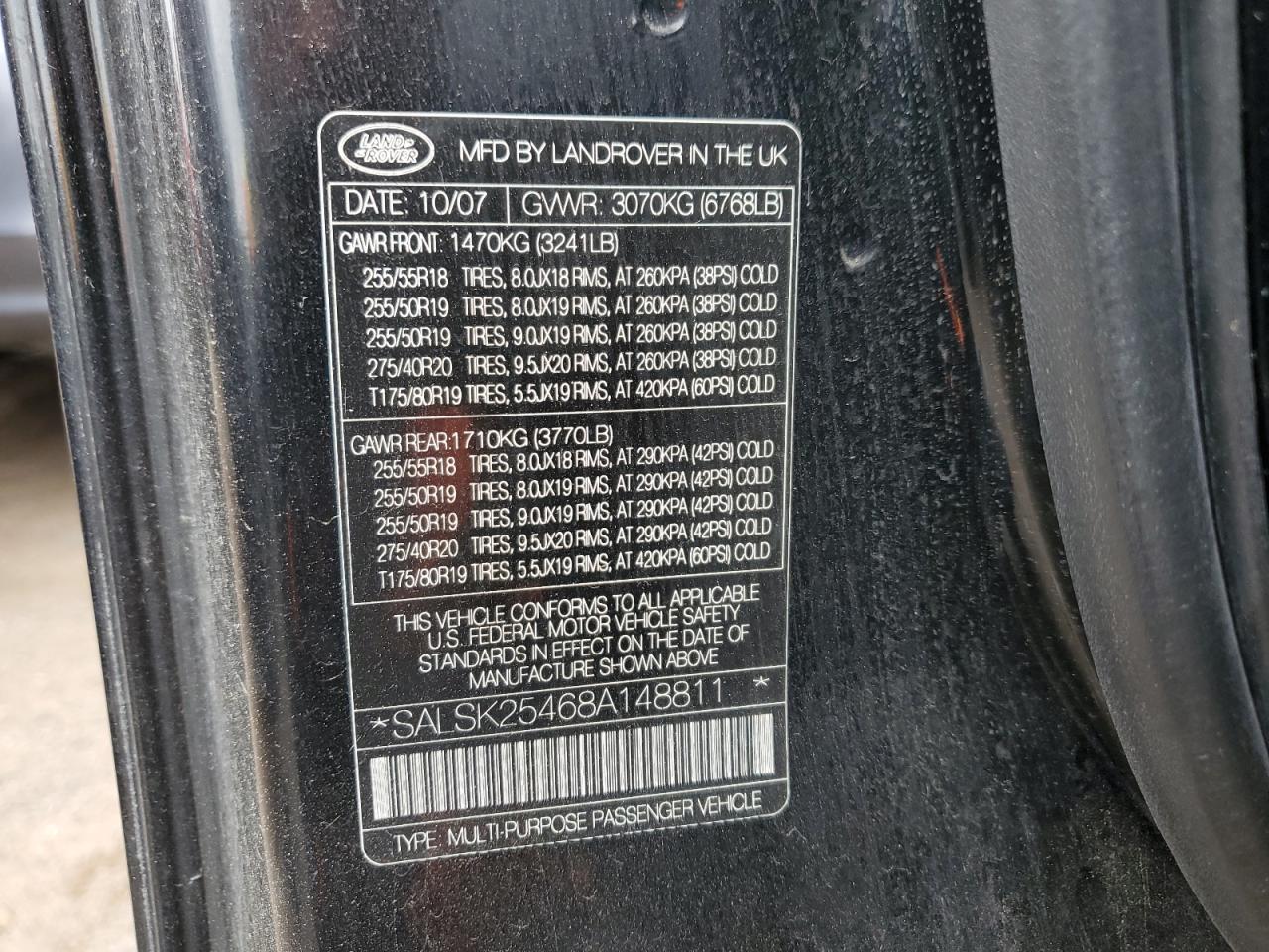 2008 Land Rover Range Rover Sport Hse VIN: SALSK25468A148811 Lot: 54640634