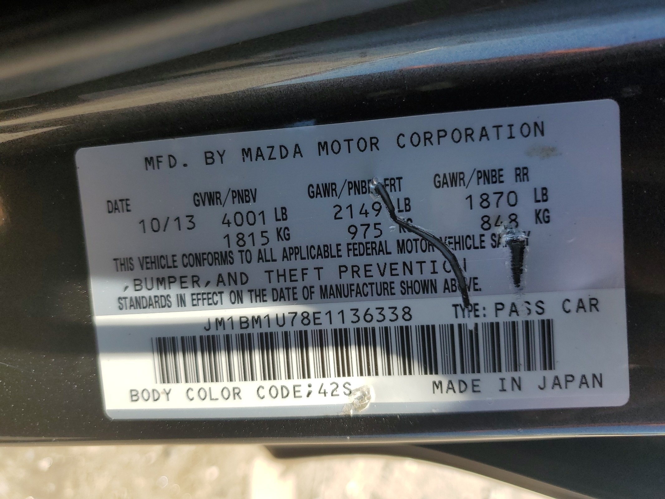 JM1BM1U78E1136338 2014 Mazda 3 Sport
