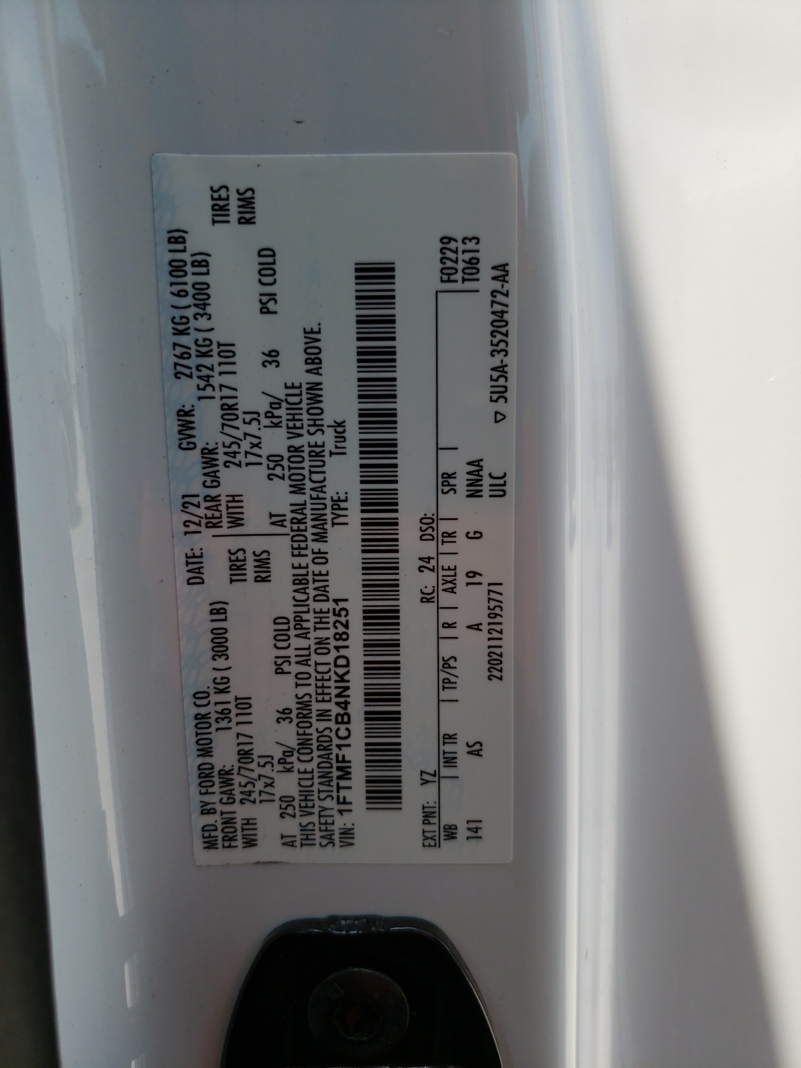 1FTMF1CB4NKD18251 2022 Ford F150