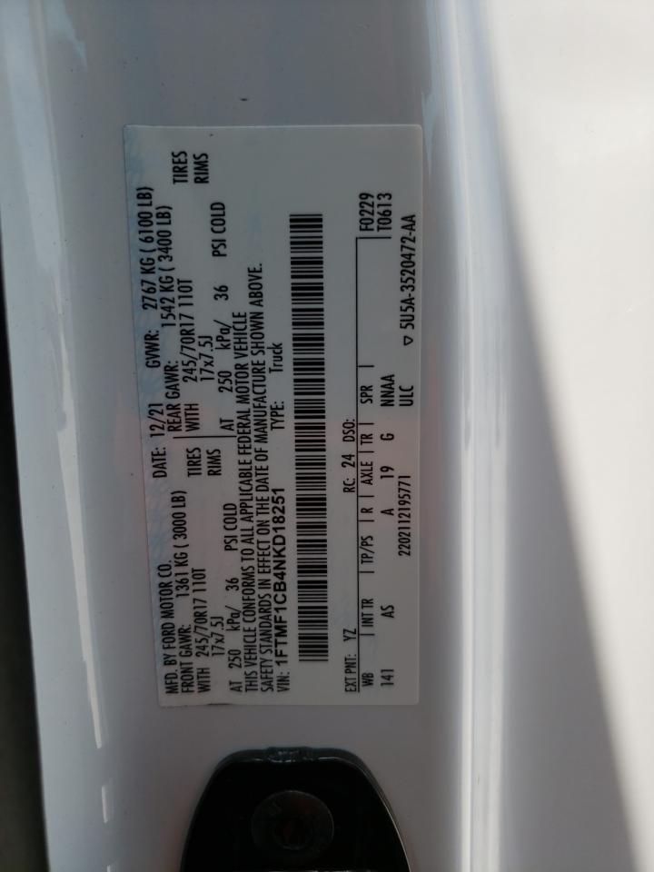 2022 Ford F150 VIN: 1FTMF1CB4NKD18251 Lot: 54587104