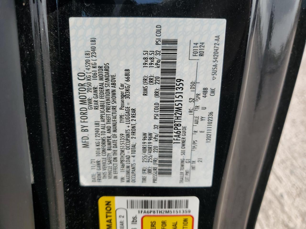 2021 Ford Mustang VIN: 1FA6P8TH2M5151359 Lot: 56062164