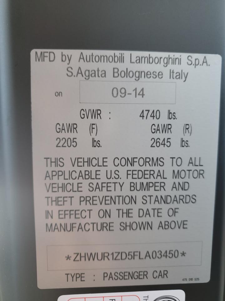 ZHWUR1ZD5FLA03450 2015 Lamborghini Aventador