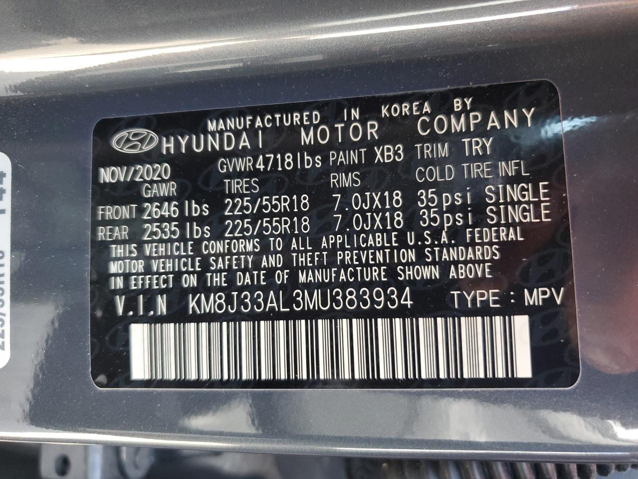 2021 Hyundai Tucson Limited VIN: KM8J33AL3MU383934 Lot: 56670184