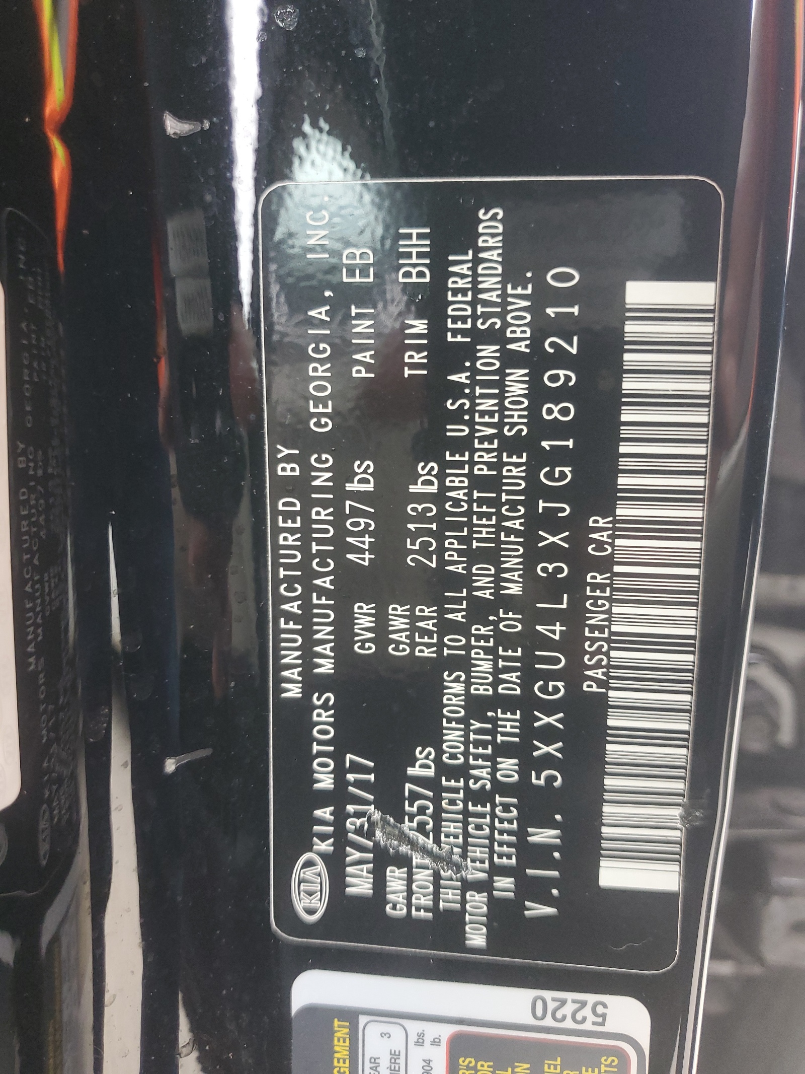 5XXGU4L3XJG189210 2018 Kia Optima Ex