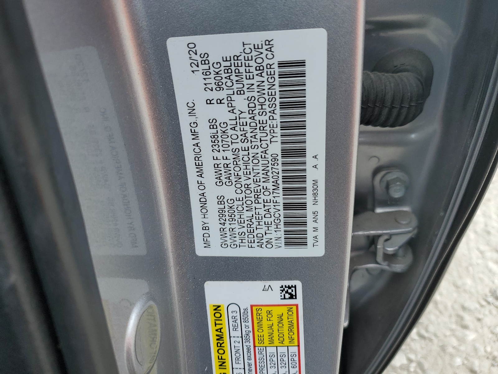 1HGCV1F17MA027590 2021 Honda Accord Lx