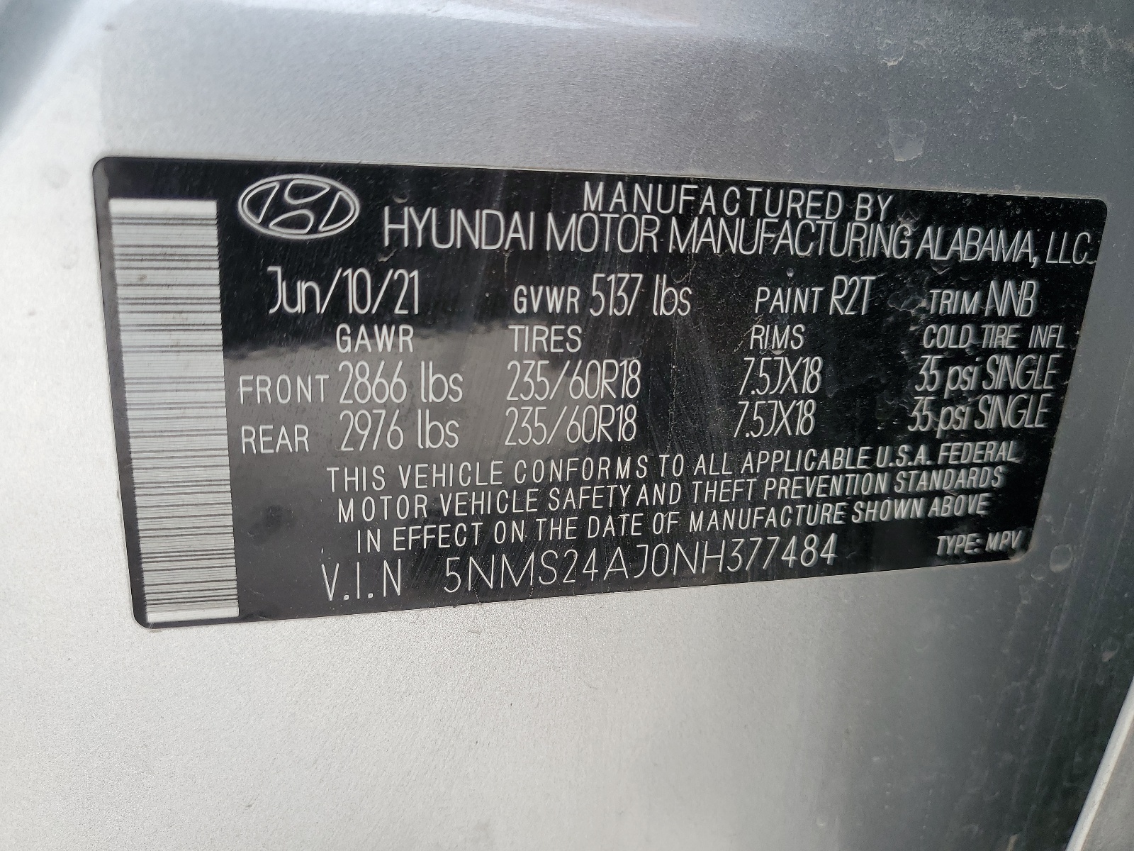 5NMS24AJ0NH377484 2022 Hyundai Santa Fe Sel