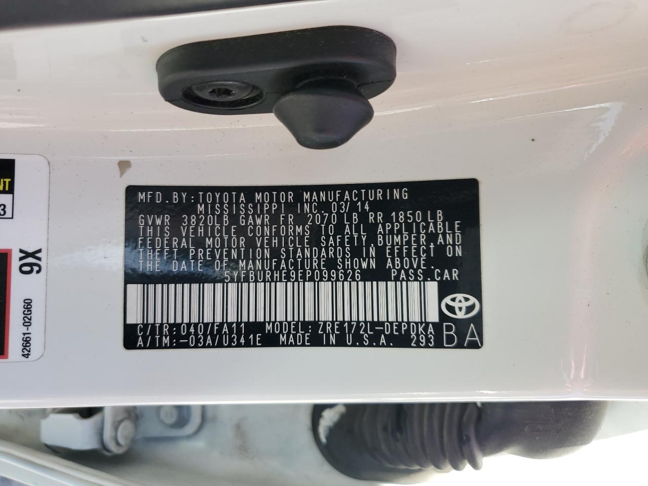 5YFBURHE9EP099626 2014 Toyota Corolla L